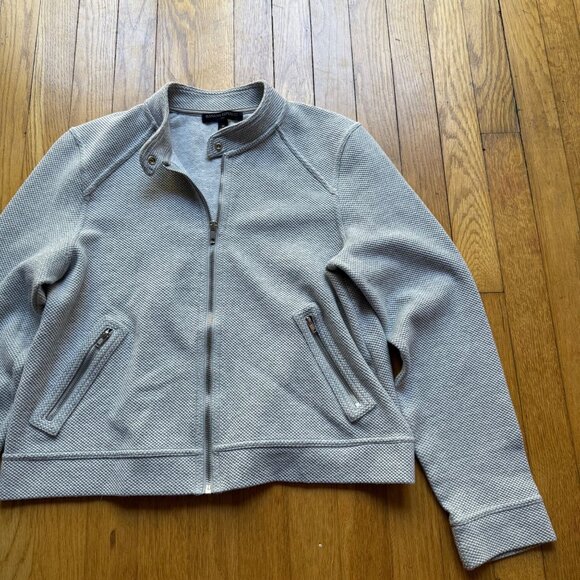 Banana Republic Size M Gray Textured Ponte Twill Knit Full Zip Moto Jacket - Picture 4 of 15